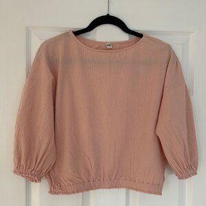UNIQLO Blush Pink Textured Blouse | Size S | Balloon Sleeves | Elastic Hem